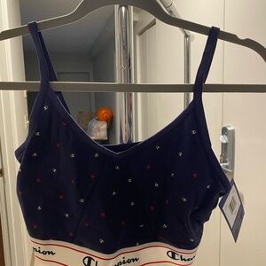 Champion Navy Logo-Print Stretch Bralette